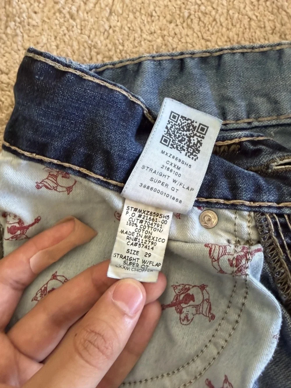 Vtg True Religion Ricky Straight Flap Super QT ThickStitch Mens Jeans 29x27 Hemd